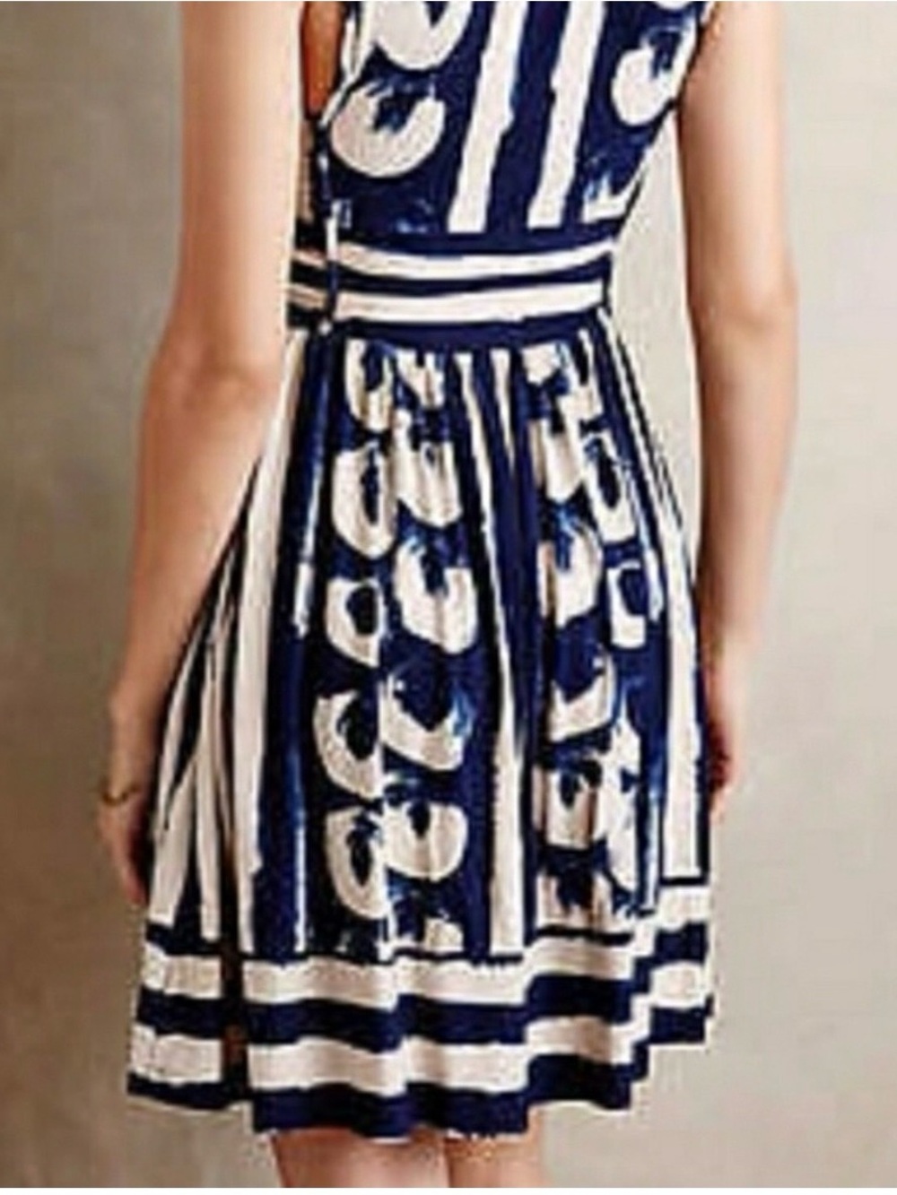 Anthropologie Sennebec Dress by Maeve Navy White Size Medium. - Picture 2 of 7